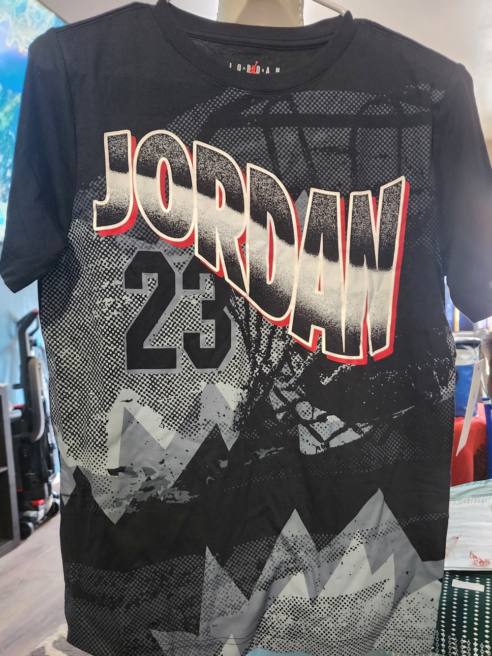 Jordan Black Short Sleeve 'Jordan 23' Graphic Tee with Red Accent Sz Lrg NWT